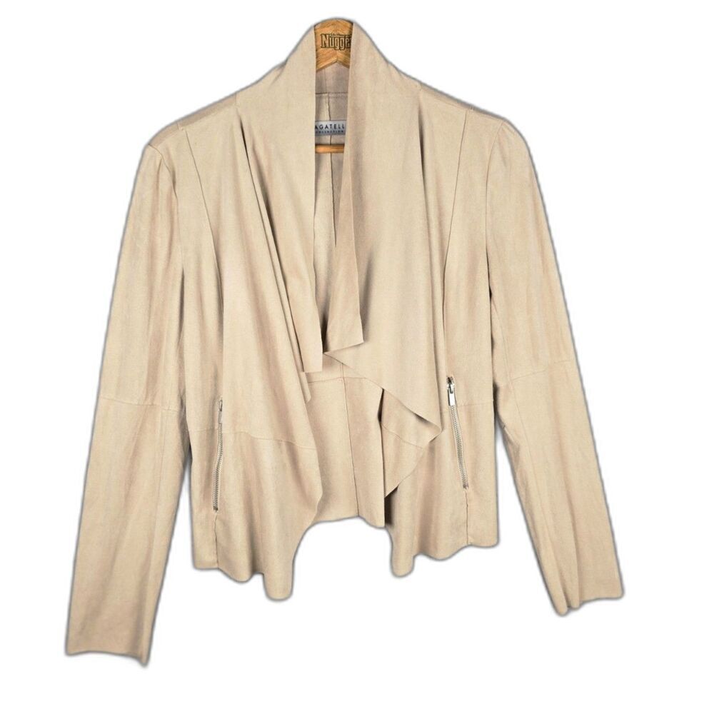 Bagatelle Collection Camel Open Front Jacket Small Raglan Zip Pocket Stretch